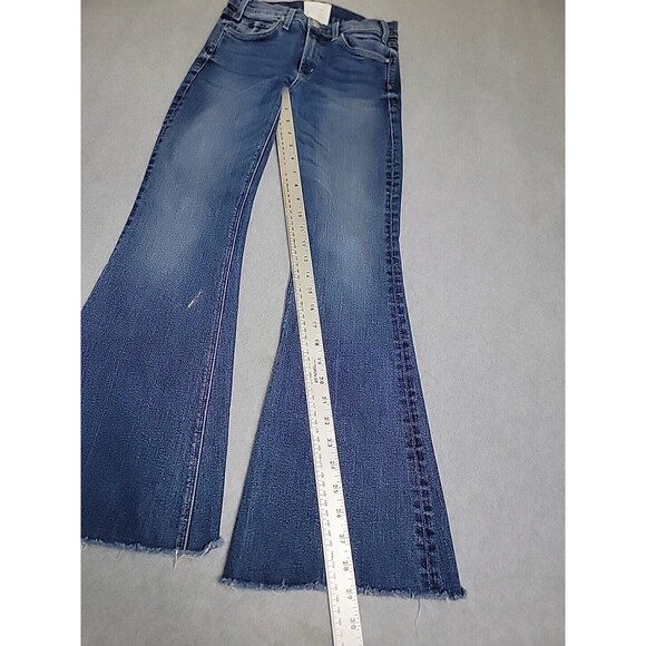 McGuire Jeans Womens 26 25x29  Flare Stretch Dark Blue Low Rise Raw Hem Fray USA - Picture 2 of 14